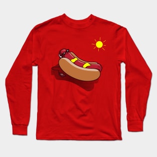 Chilling Cute Funny Hotdog Sunbathing Summer Beach Cartoon Long Sleeve T-Shirt